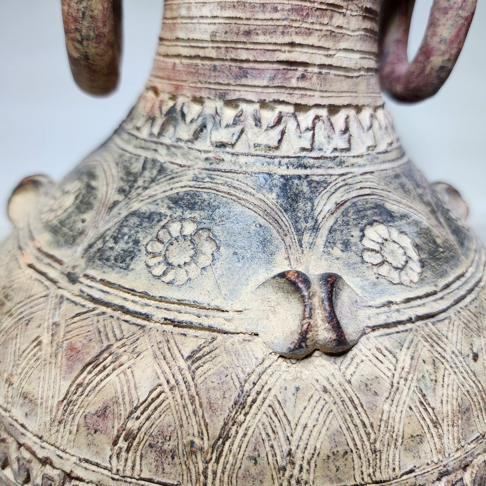 Vintage Tribal Style Ceramic Red Clay Vase. Pottery Decorative Vase - Picture 2 of 9